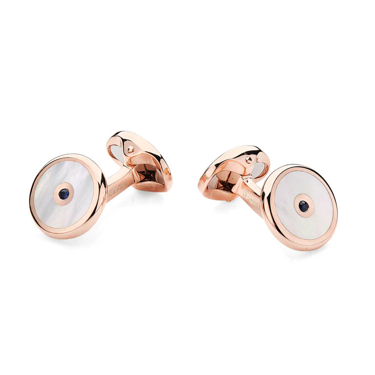 mother-of-pearl dress set with sapphire centre and rose gold finish by Deakin & Francis at EB London