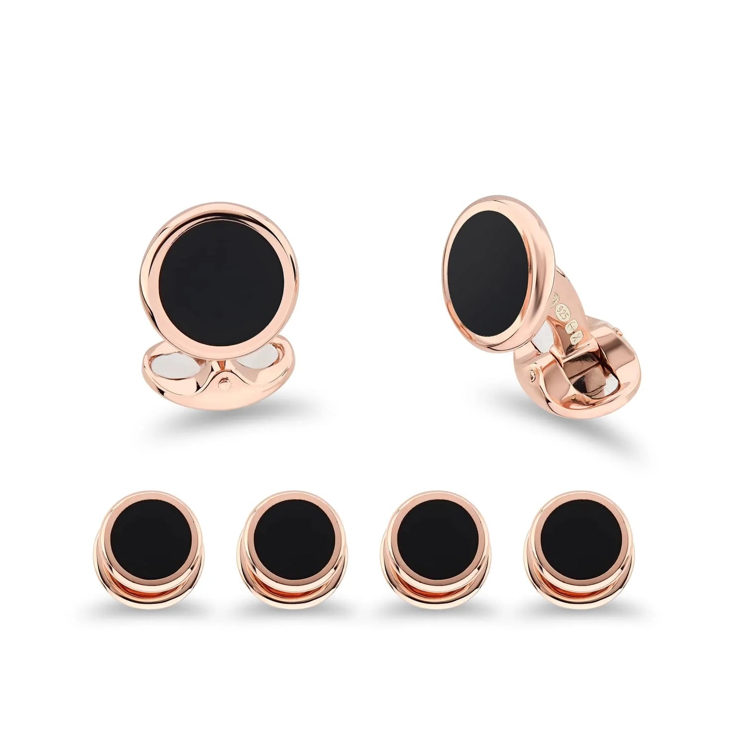 Sterling silver onyx inlay dress set with rose gold finish by Deakin & Francis at EB London