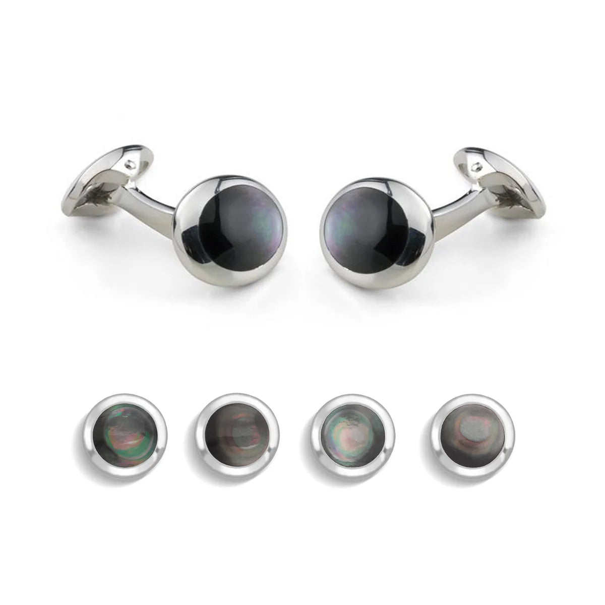 Sterling silver oval dress set with grey mother-of-pearl by Deakin & Francis at EB London