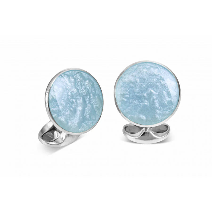 silver pale blue haze enamel dress set with swirling pattern by Deakin & Francis at EB London