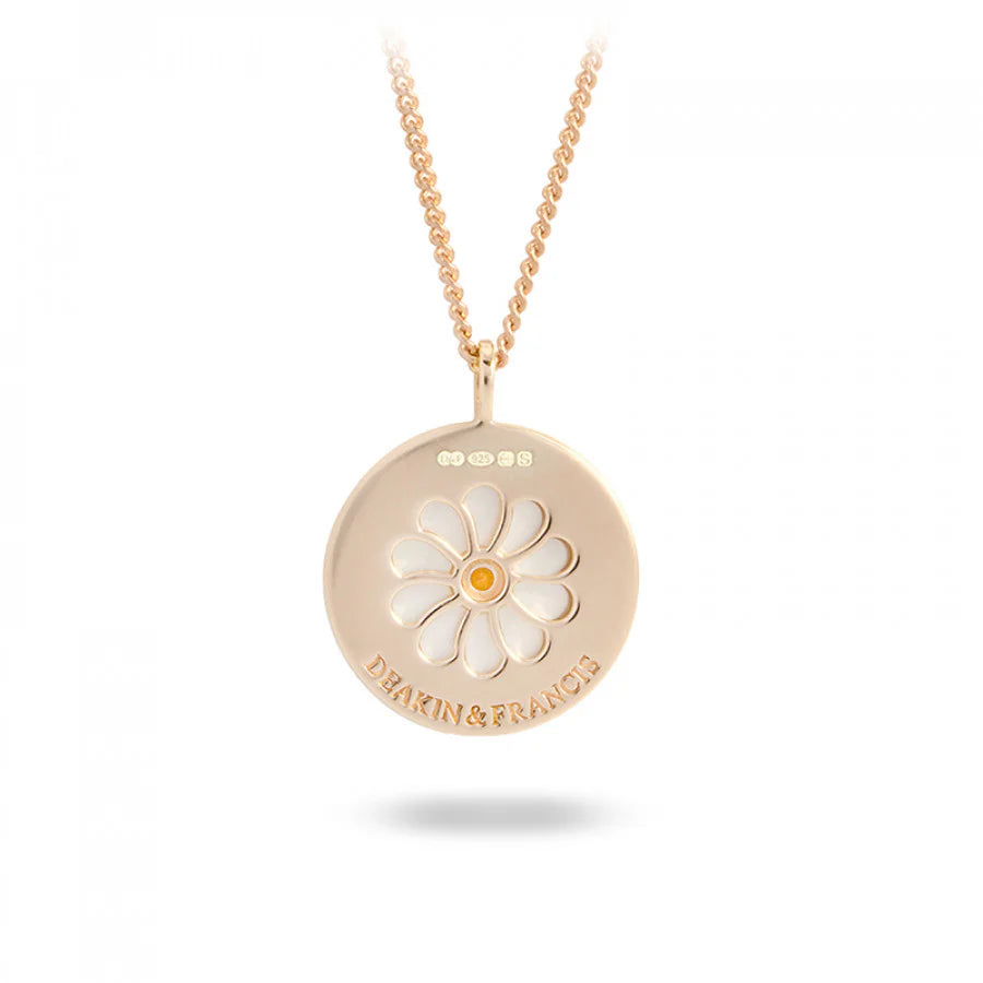 silver small pendant with white mother-of-pearl and blue sapphire gemstone in rose gold plated setting from Dreamcatcher Collection by Deakin & Francis at EB London