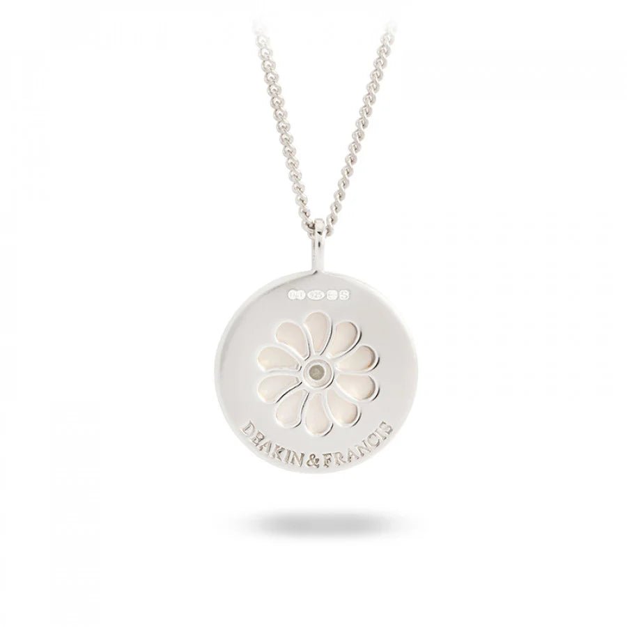 Silver Pendant with Grey Mother - of - Pearl and Pink Sapphire - Deakin & Francis - EB London