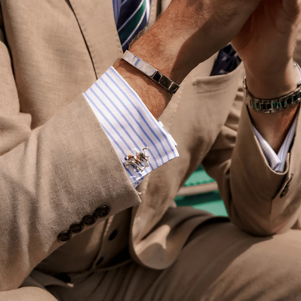 Silver Polo Cufflinks with Yellow and Blue Enamel - Deakin & Francis | EB London