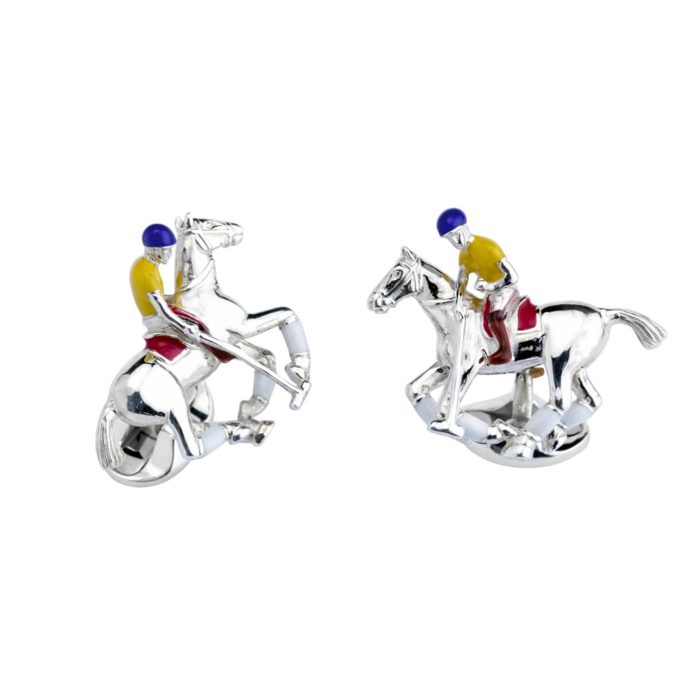 Silver Polo Player Cufflinks with Yellow and Blue Enamel - Deakin & Francis | EB London