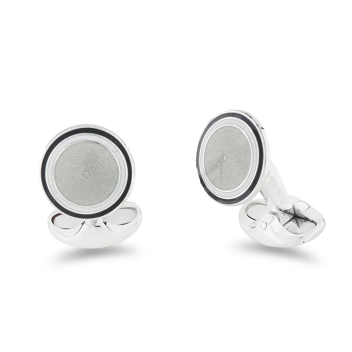 Luxury Sterling Silver Round Silver Grey Enamel Cufflinks With Black And White Border - Deakin & Francis | EB London