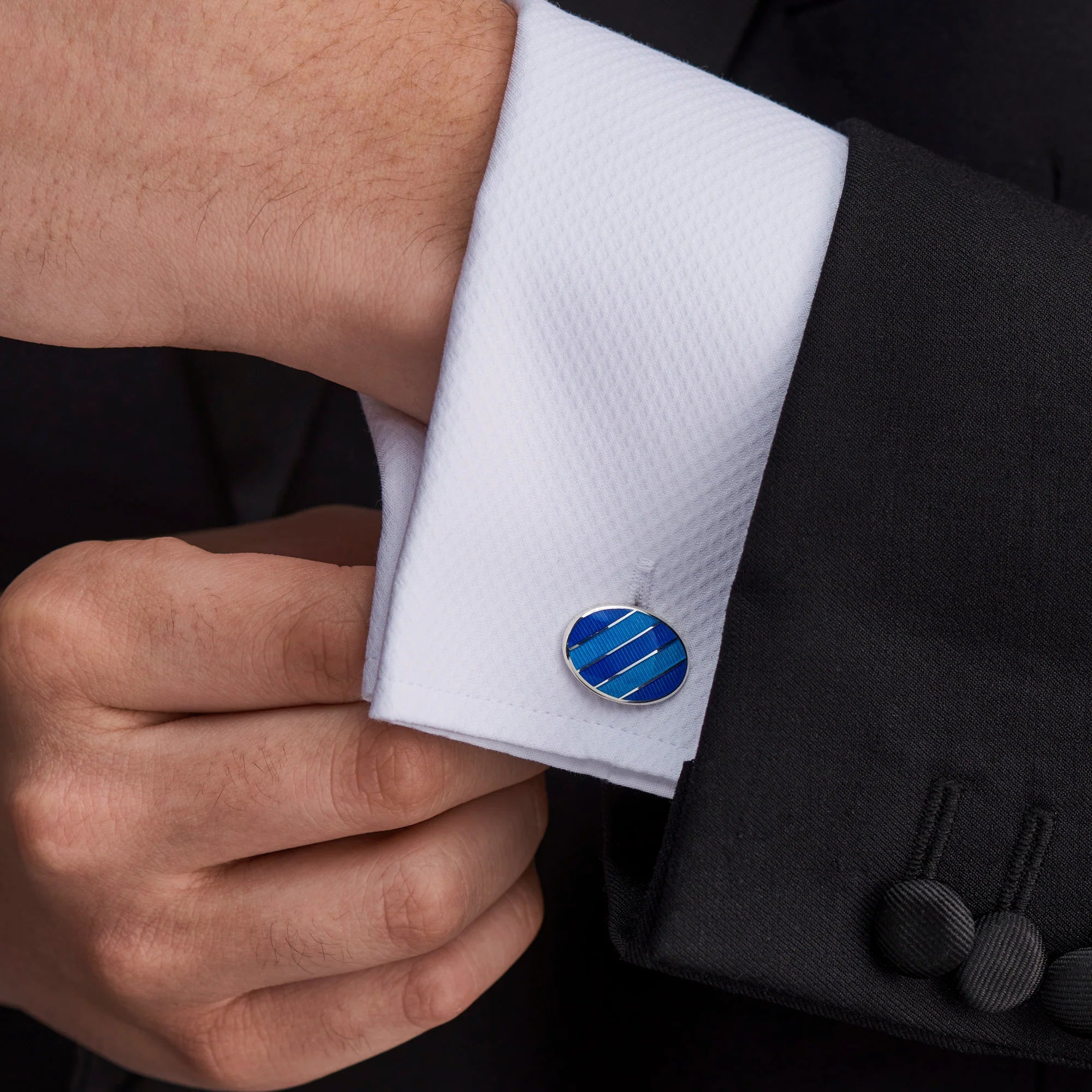 Silver Royal Blue and Denim Blue Enamel Cufflinks - Deakin & Francis - EB London