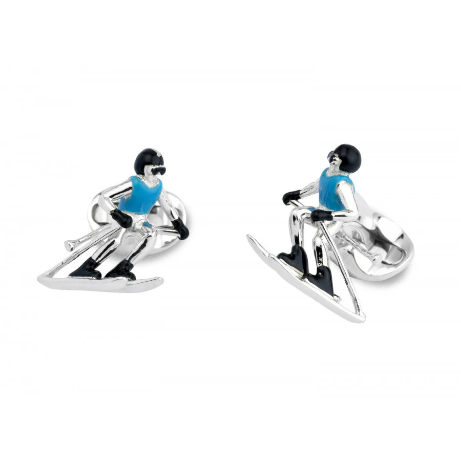 Silver Skier Cufflinks with Enamel Detail - Deakin & Francis | EB London