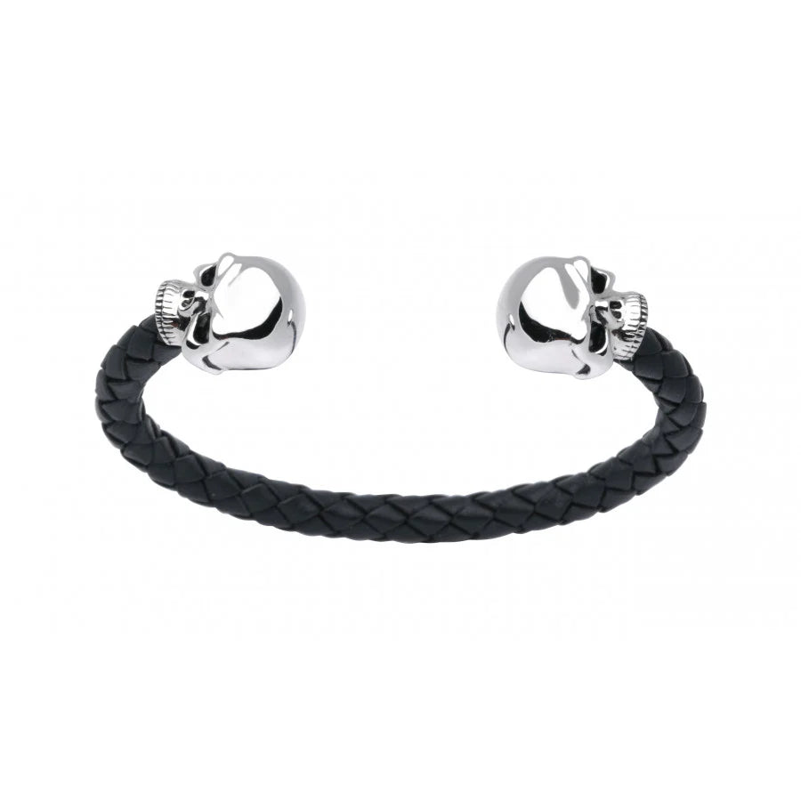 Leather bangle with sterling silver skull head by Deakin & Francis at EB London