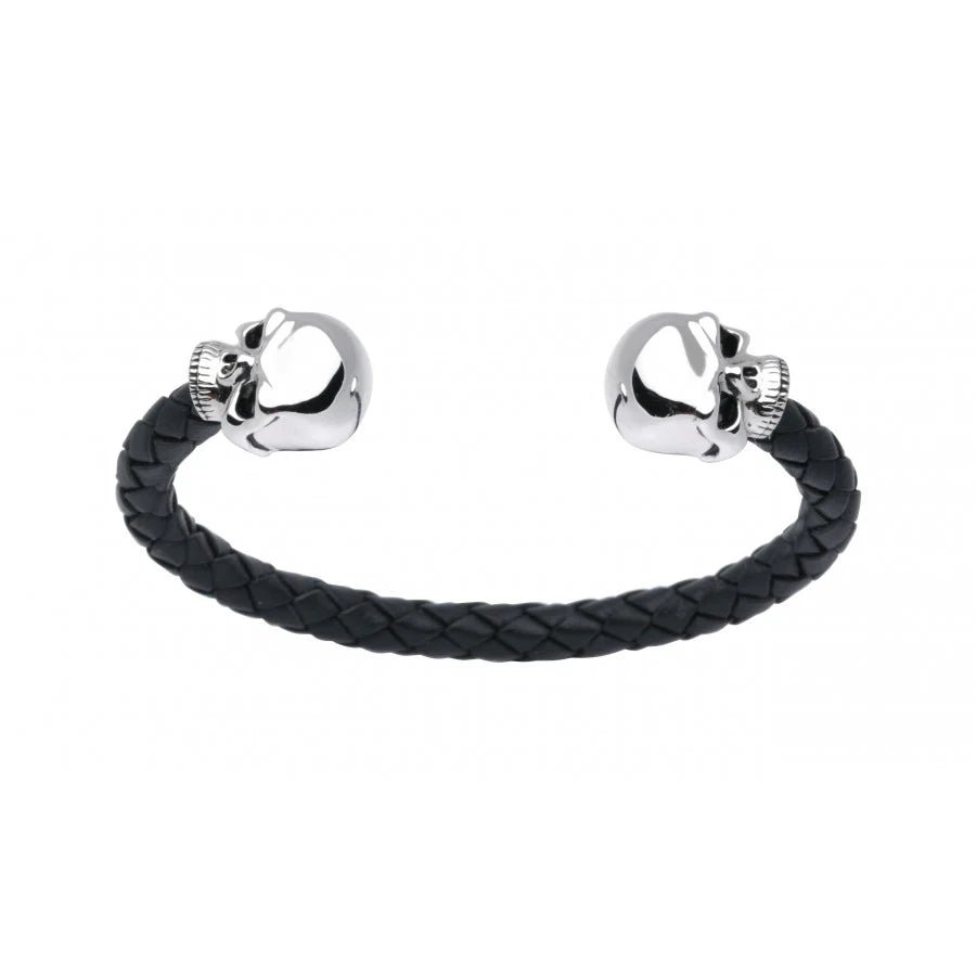 Silver Skull Leather Bangle - Deakin & Francis - EB London