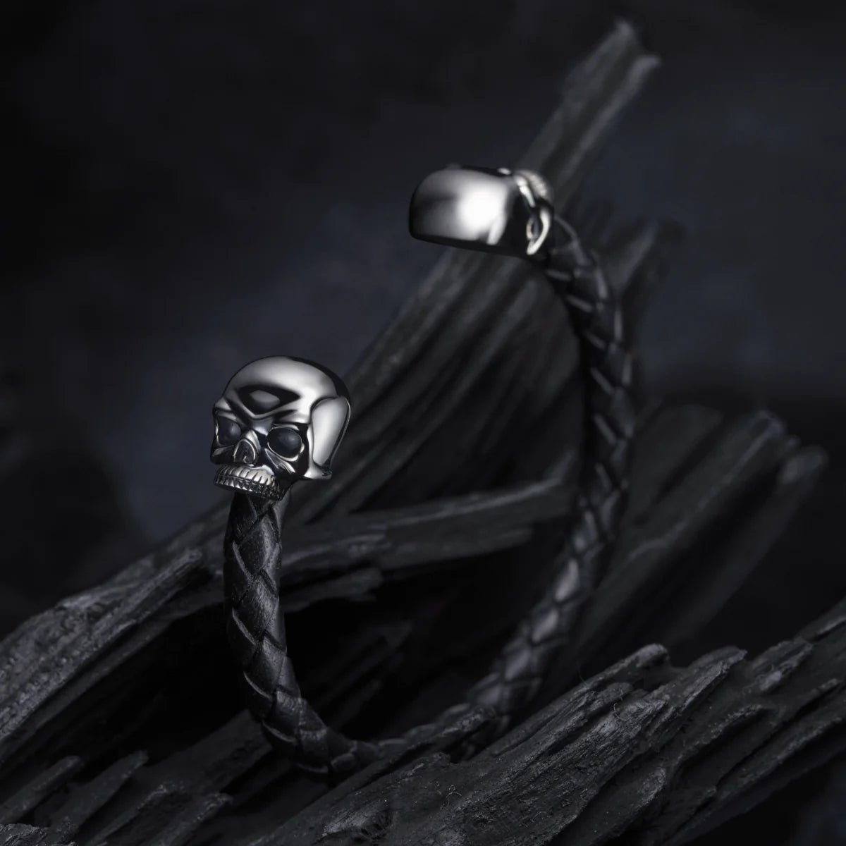 Silver Skull Leather Bangle - Deakin & Francis - EB London