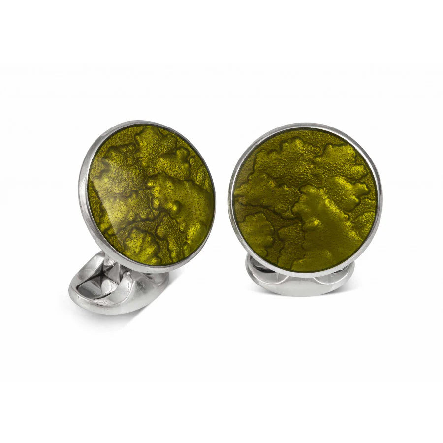 Luxury Sterling Silver Summer Haze Enamel Cufflinks in Olive Green - Deakin & Francis | EB London
