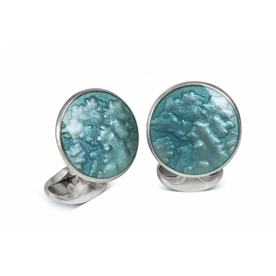 Luxury Sterling Silver Summer Haze Enamel Cufflinks in Turquoise - Deakin & Francis | EB London