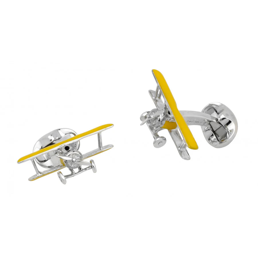 Silver Yellow Biplane Cufflinks with Rotating Propeller - Deakin & Francis | EB London