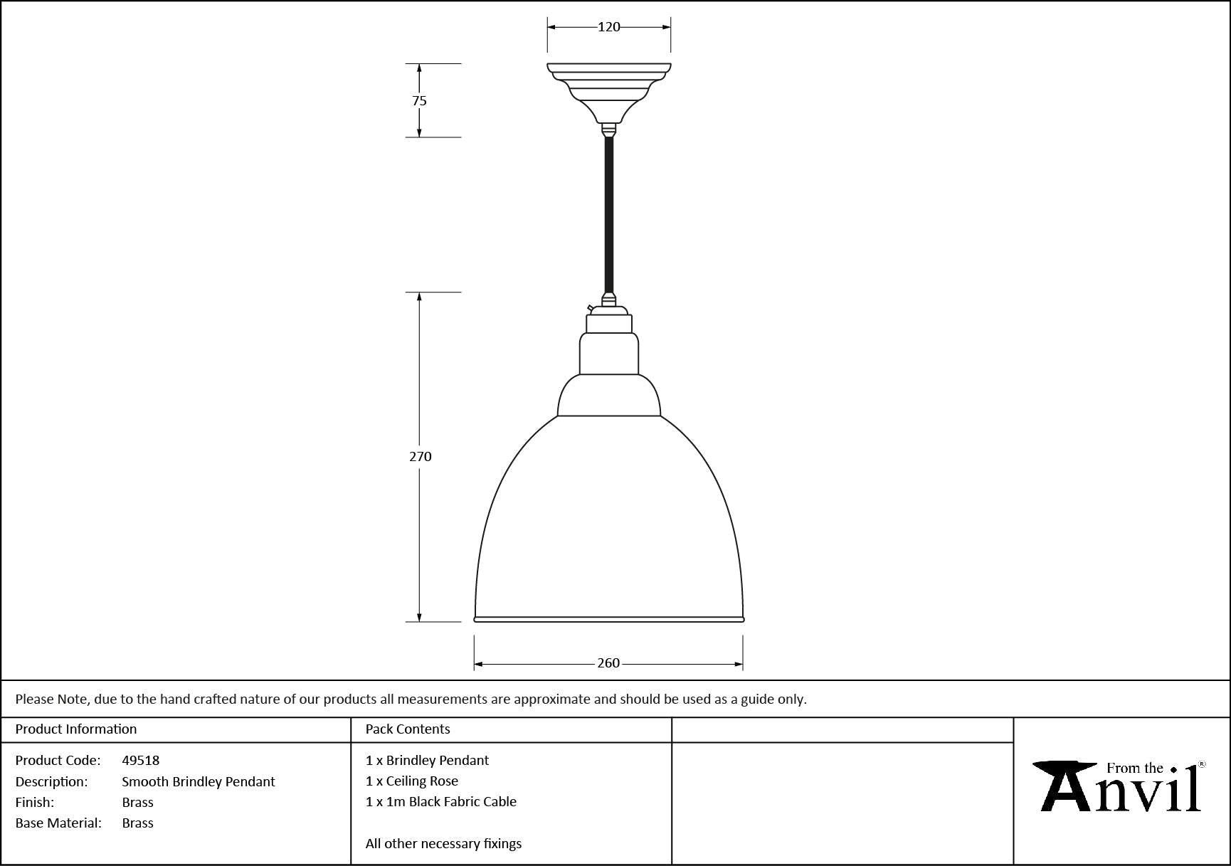 Smooth Brass Brindley Pendant | Bare - From The Anvil - EB London