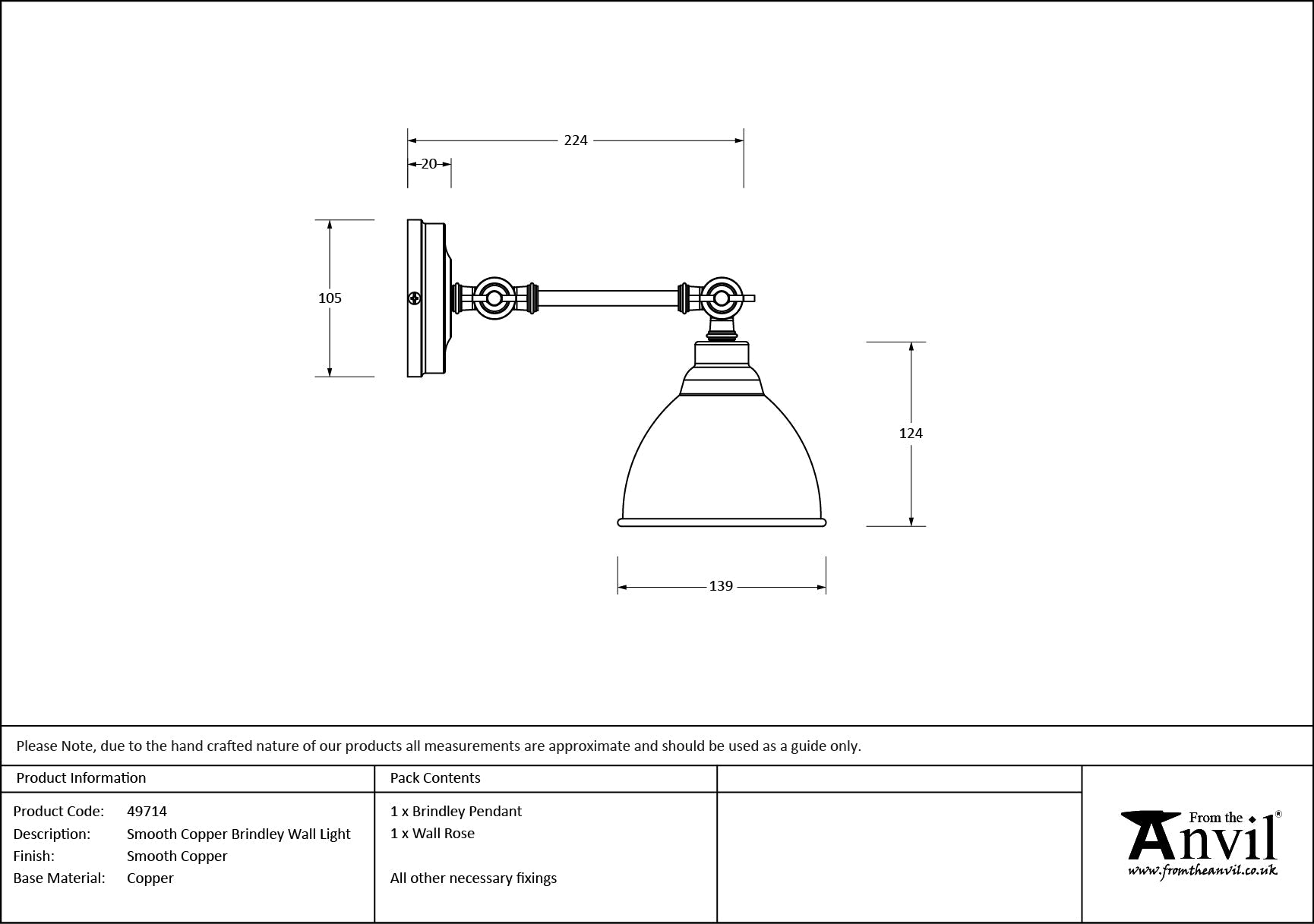 Smooth Copper Brindley Wall Light | Smooth Copper Bare - From the Anvil - EB London