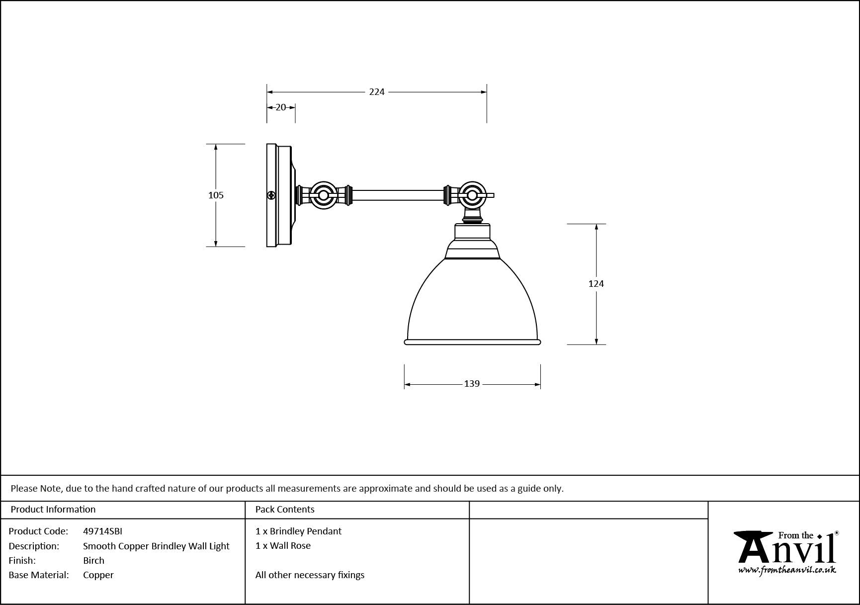 Smooth Copper Brindley Wall Light | Smooth Copper Birch - From the Anvil - EB London