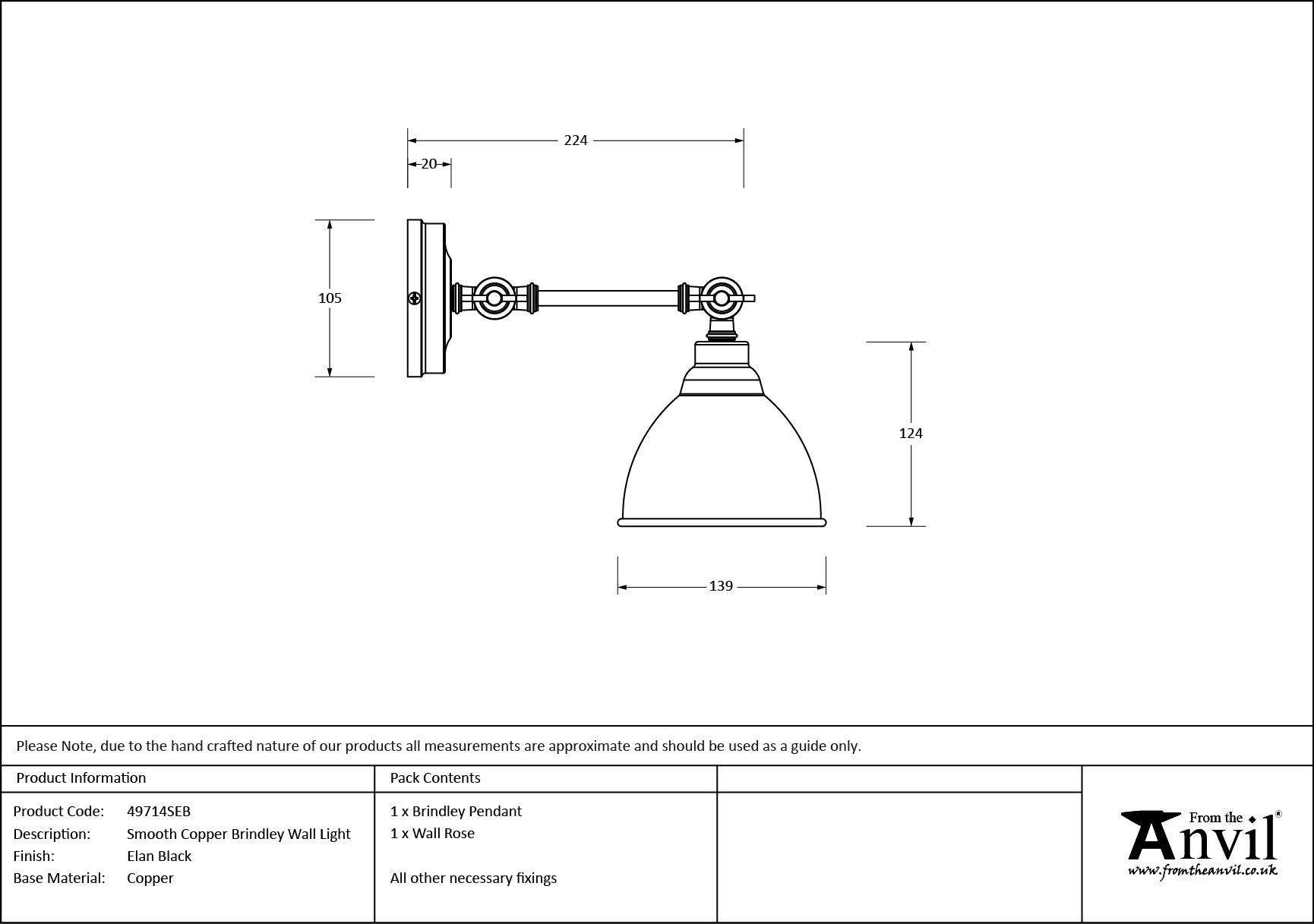 Smooth Copper Brindley Wall Light | Smooth Copper Elan Black - From the Anvil - EB London