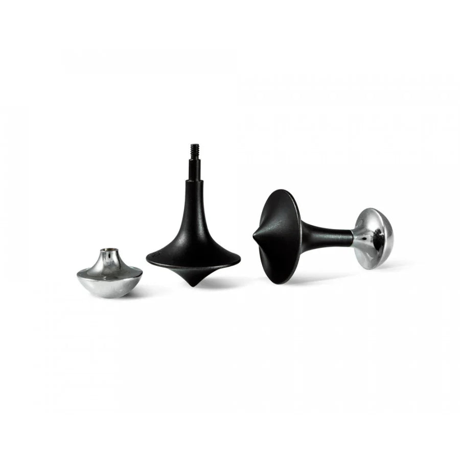 Sterling silver spinning top cufflinks with black enamel finish and rotating mechanism by Deakin & Francis at EB London