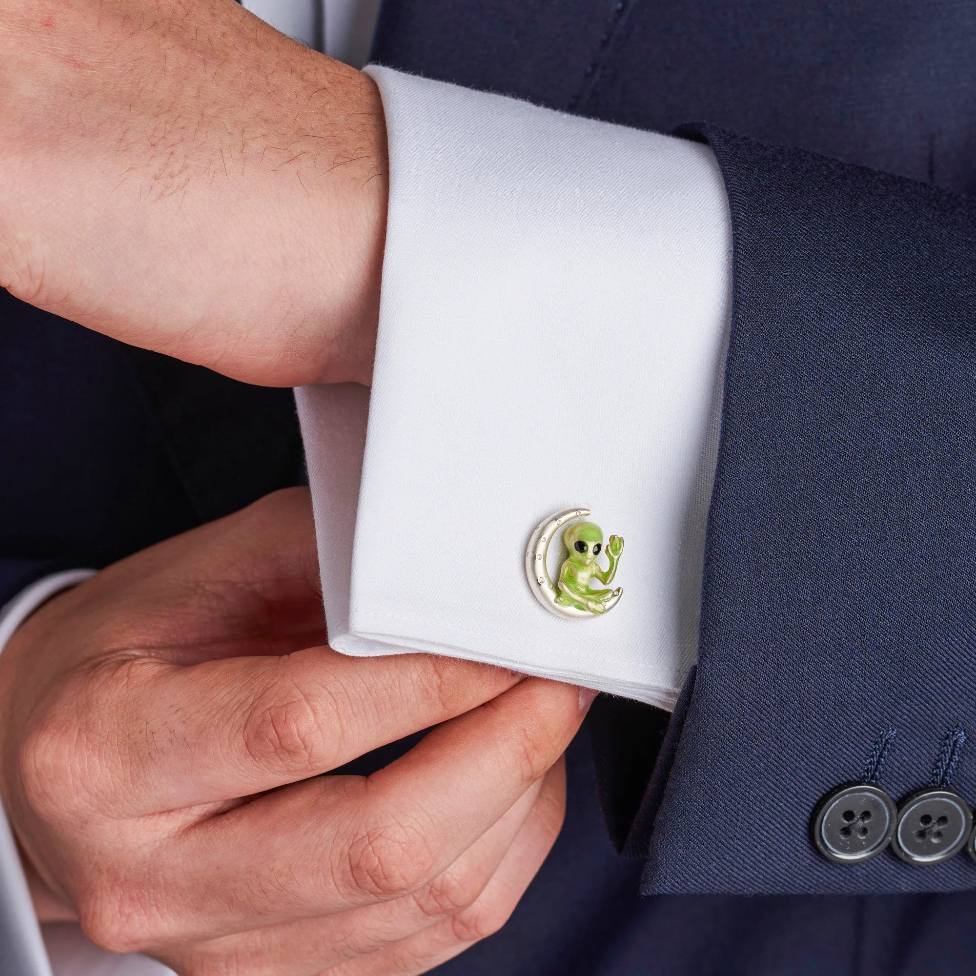 Sterling Silver Alien on Moon Cufflinks – Deakin & Francis - EB London