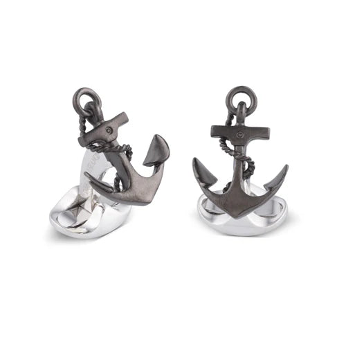 Silver Oxidised Anchor Cufflinks - Deakin & Francis | EB London