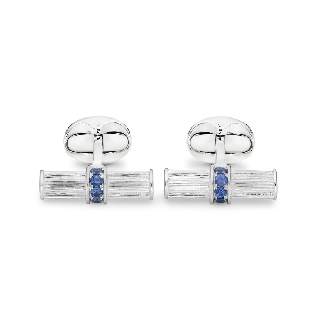 Sterling Silver Bar Cufflinks with Sapphire Centre - Deakin & Francis - EB London