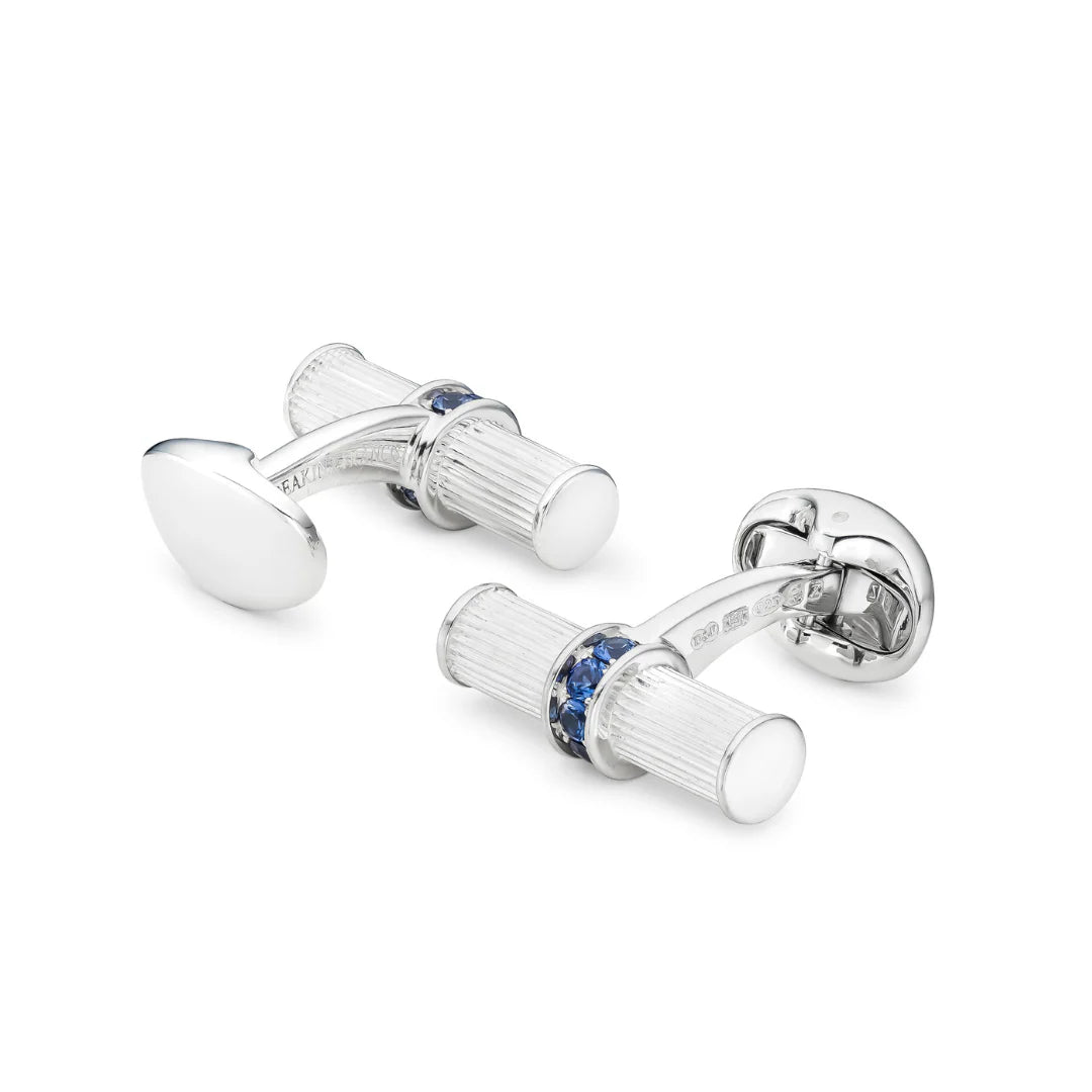 Sterling Silver Bar Cufflinks with Sapphire Centre - EB London