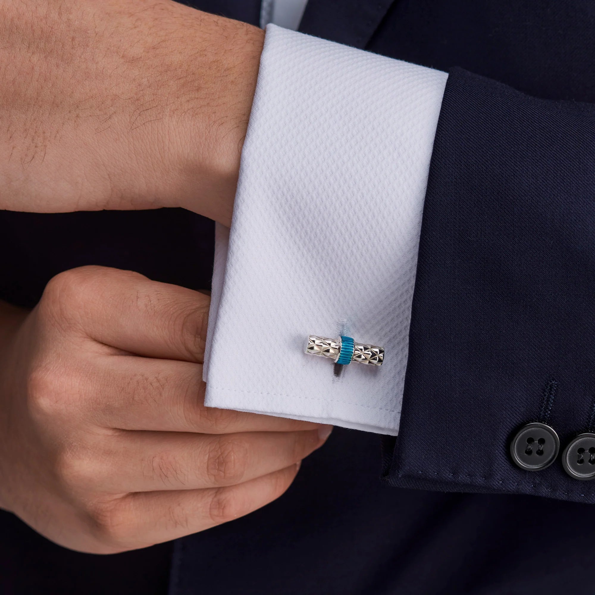 Sterling Silver Bar Cufflinks with Turquoise Enamel Centre – Deakin & Francis