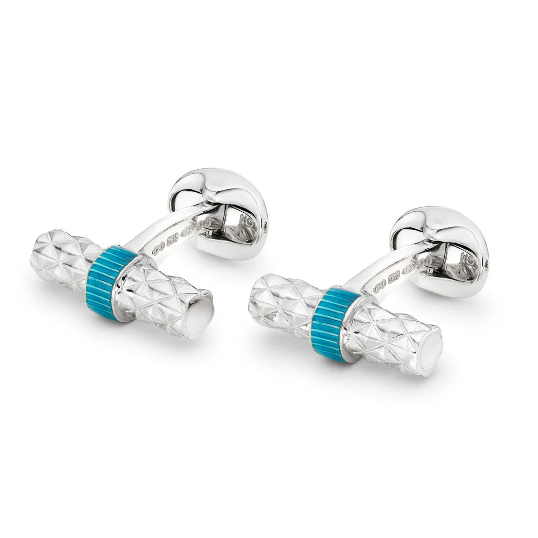 Sterling Silver Bar Cufflinks with Turquoise Enamel Centre – Deakin & Francis