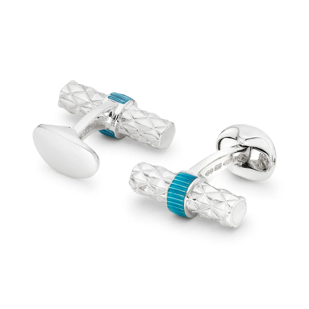 Sterling Silver Bar Cufflinks with Turquoise Enamel Centre – Deakin & Francis