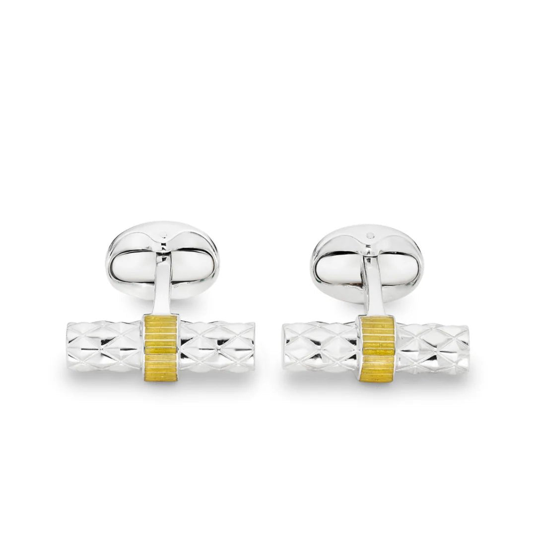 Sterling Silver Bar Cufflinks with Yellow Enamel Centre – Deakin & Francis - EB London