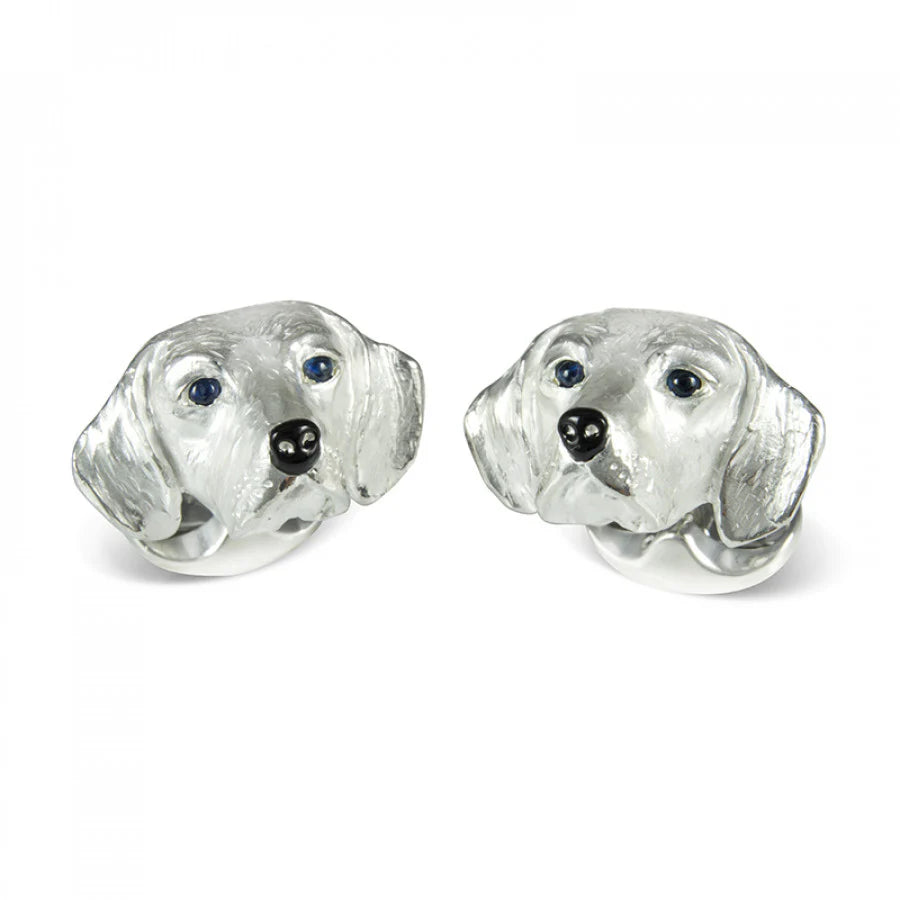 Sterling Silver Beagle Cufflinks with Sapphire Eyes - Deakin & Francis | EB London