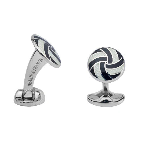 Luxury Sterling Silver Black and Clear Enamel Round Pattern Cufflinks - Deakin & Francis | EB London