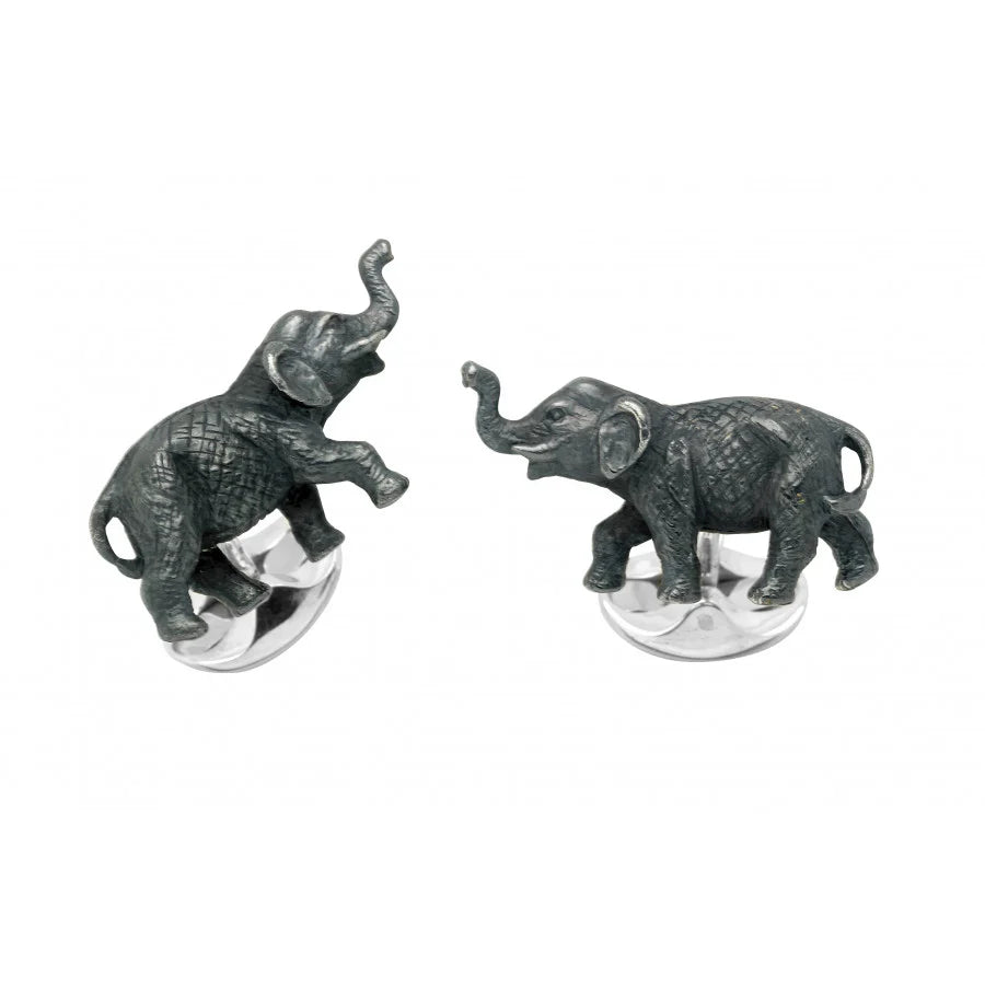 Silver Elephant Cufflinks with Black Enamel - Deakin & Francis | EB London