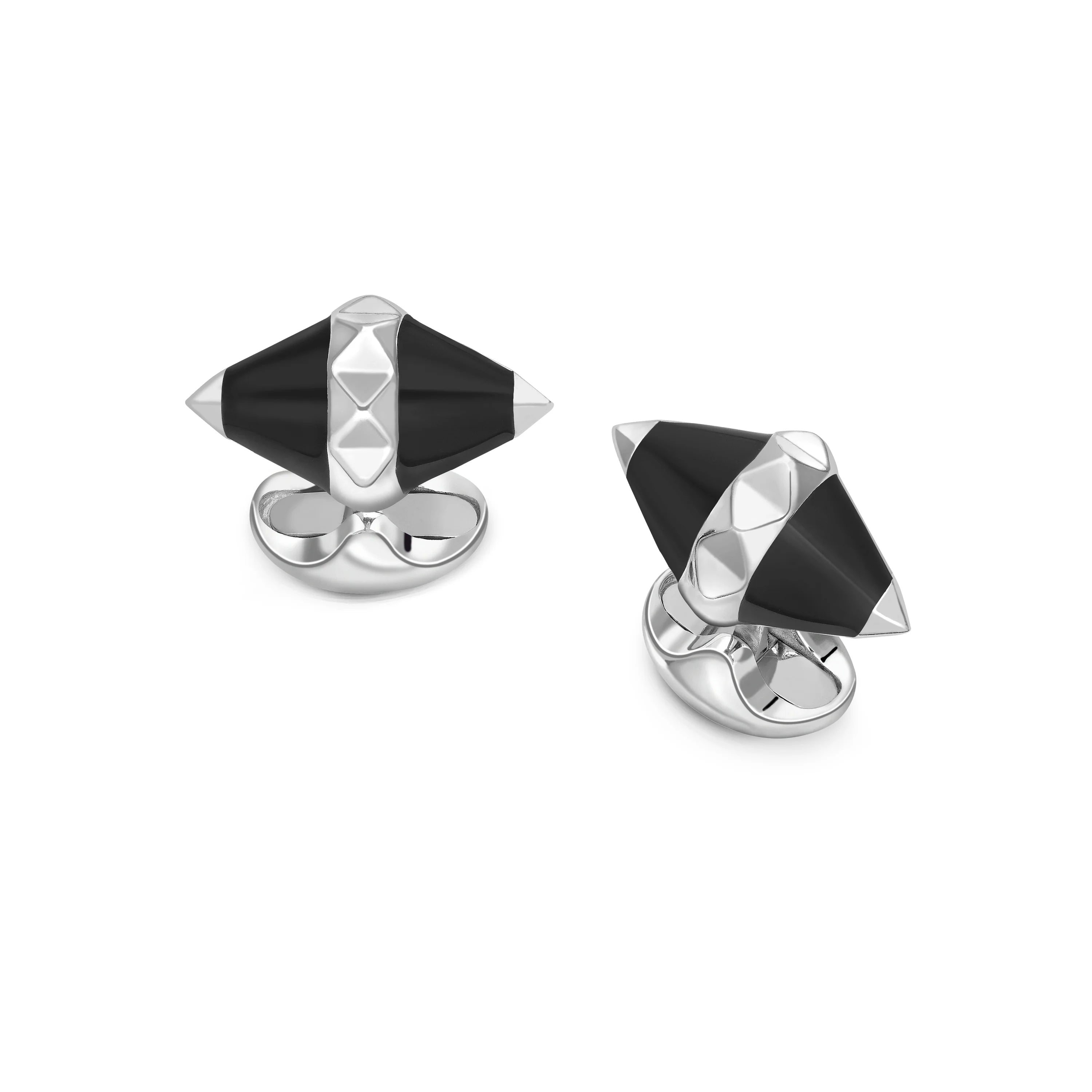 Sterling Silver Black Enamel Pyramid Detail Cufflinks - Deakin & Francis | EB London