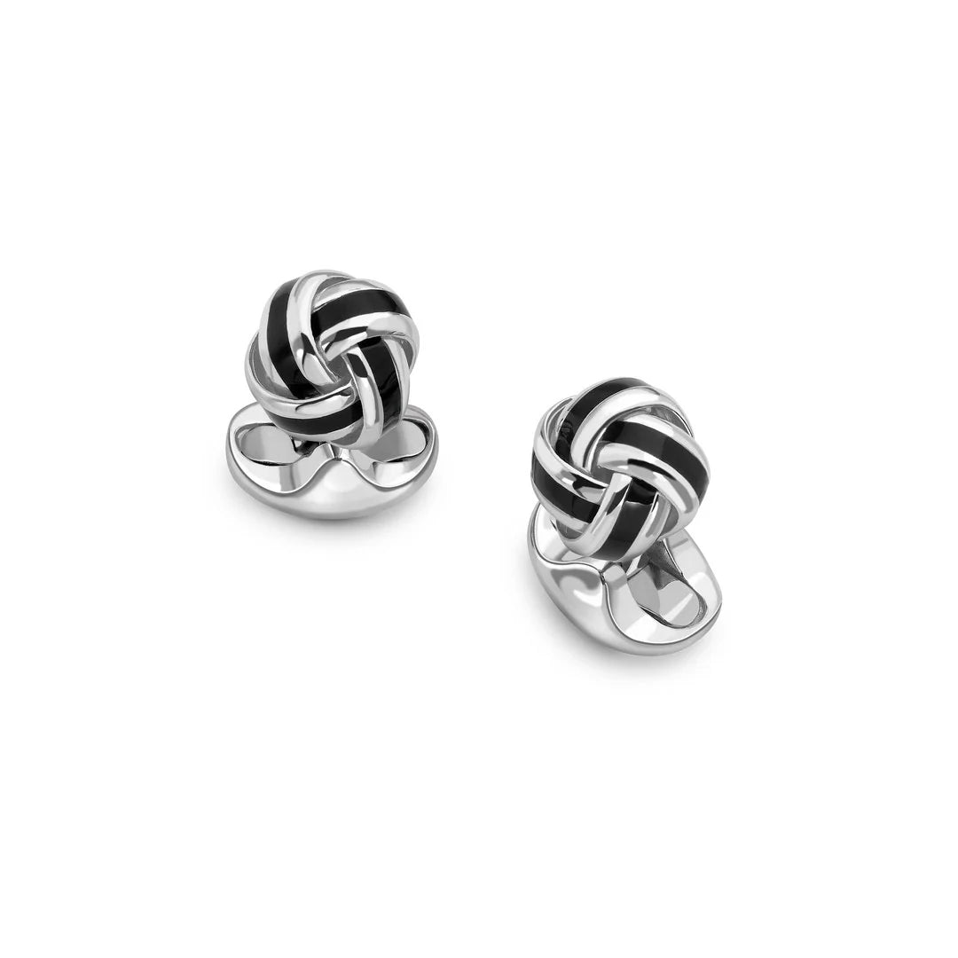 Silver Black Enamel Knot Cufflinks - Deakin & Francis | EB London