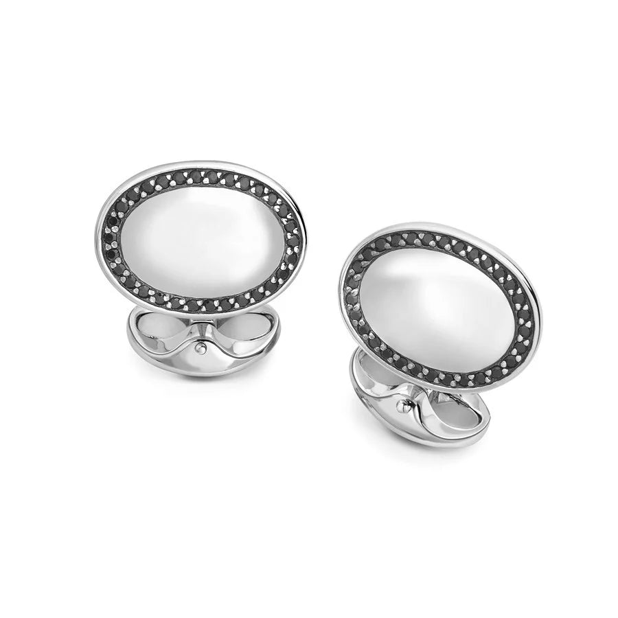 Silver Black Spinel Oval Cufflinks for Formal Wear - Deakin & Francis | EB London