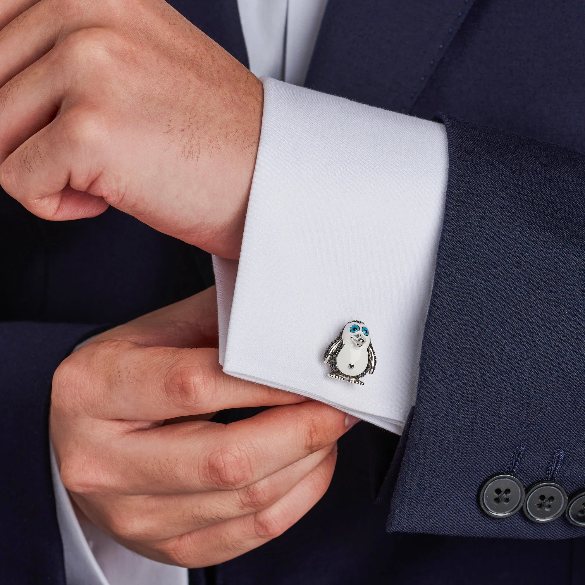 Silver Black Spinel Penguin Cufflinks – Deakin & Francis - EB London