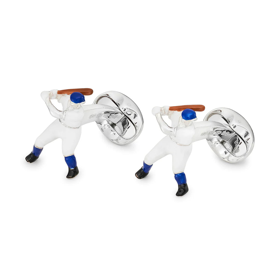 Baseball Player Sterling Silver Cufflinks in Blue