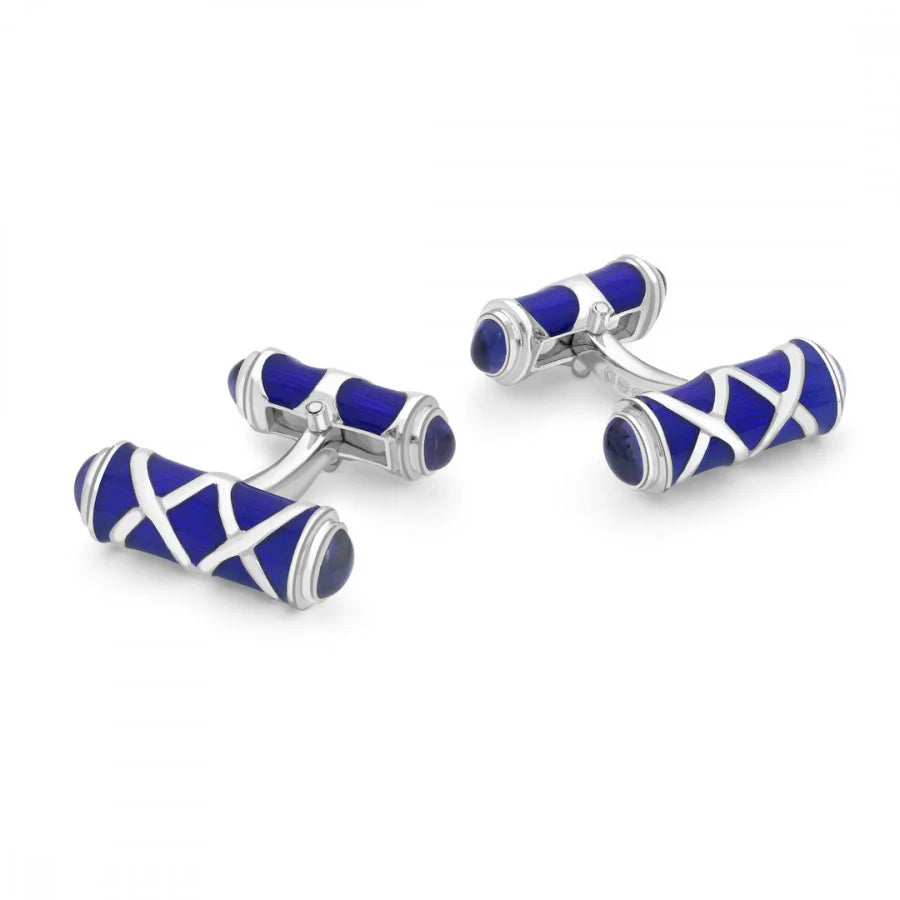 Sterling Silver Blue Cross Hatch Cufflinks with Sapphire Ends - Deakin & Francis - EB London