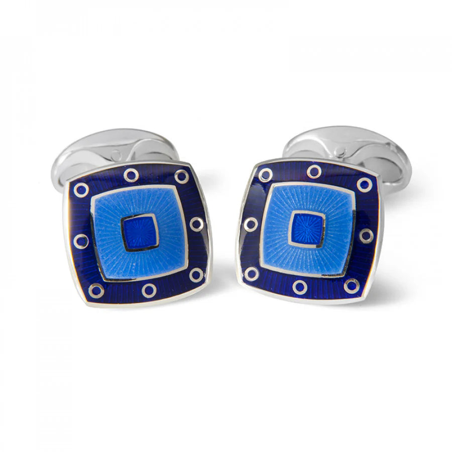 Silver Blue Enamel Cufflinks with Spotted Border - Deakin & Francis | EB London