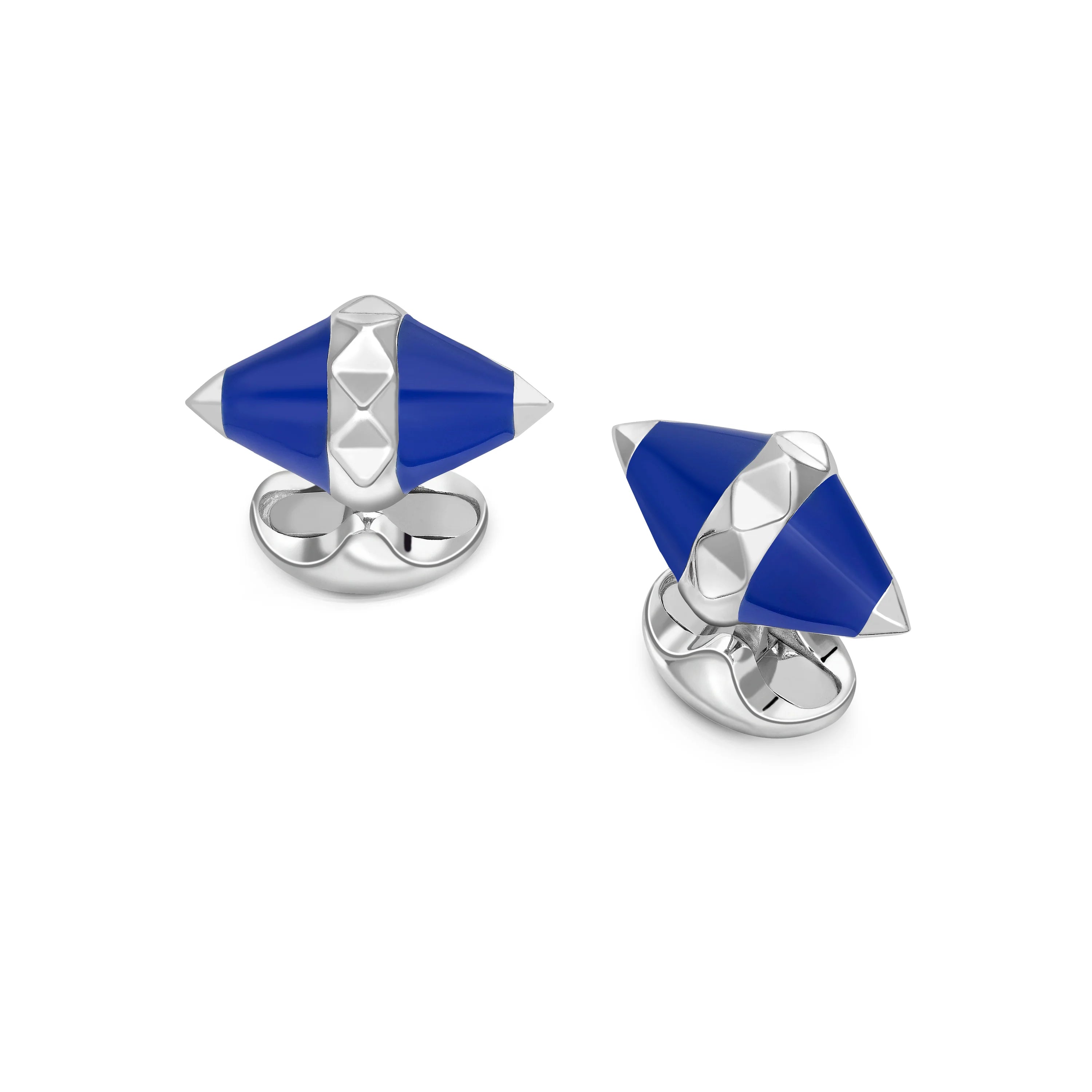 Sterling Silver Blue Enamel Pyramid Detail Cufflinks - Deakin & Francis | EB London