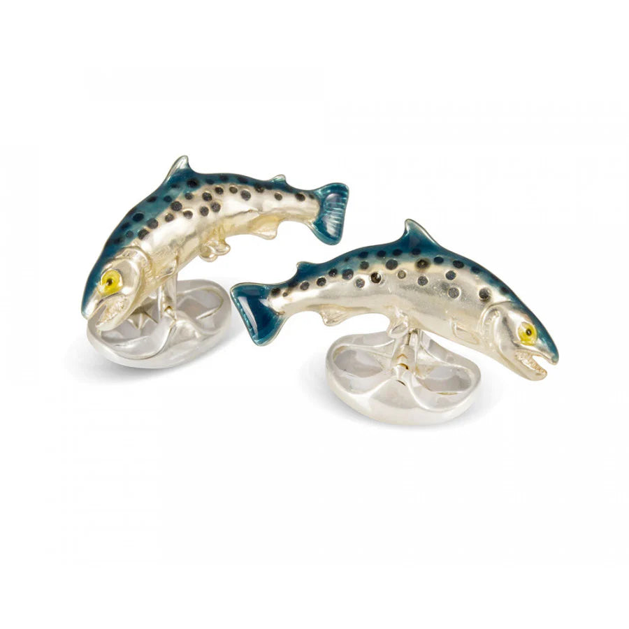 Silver Salmon Cufflinks with Enamel Detail - Deakin & Francis | EB London