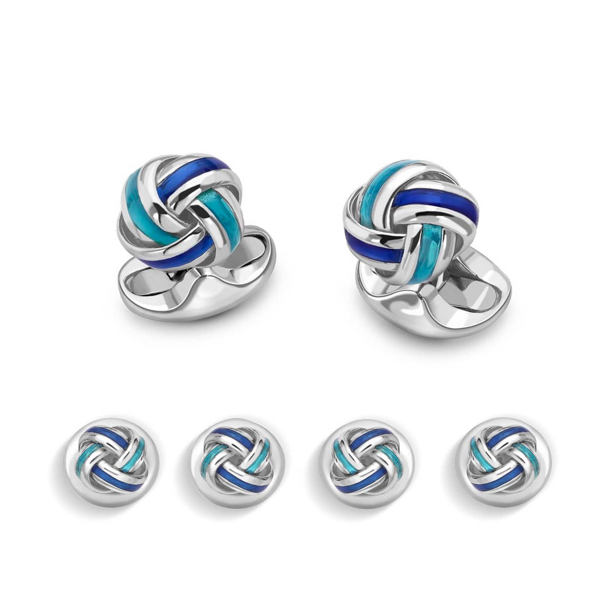 Sterling silver blue knot dress set with royal blue and denim blue enamel by Deakin & Francis at EB London