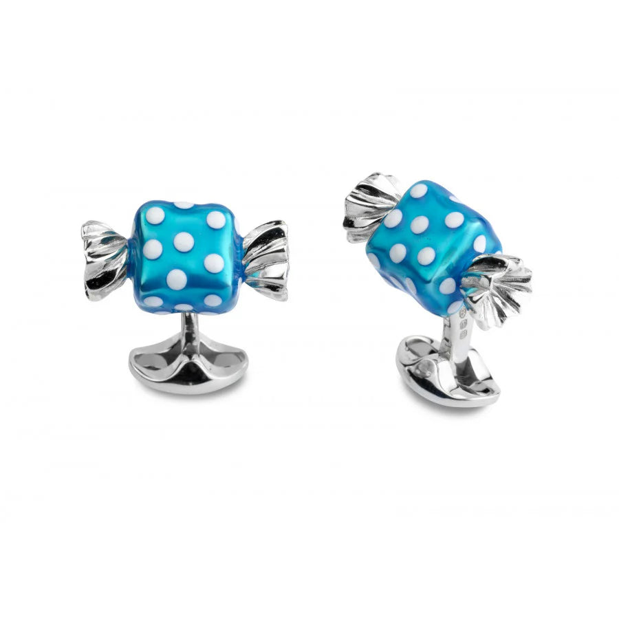 Silver Blue Square Sweet Cufflinks with White Polkadots - Deakin & Francis | EB London