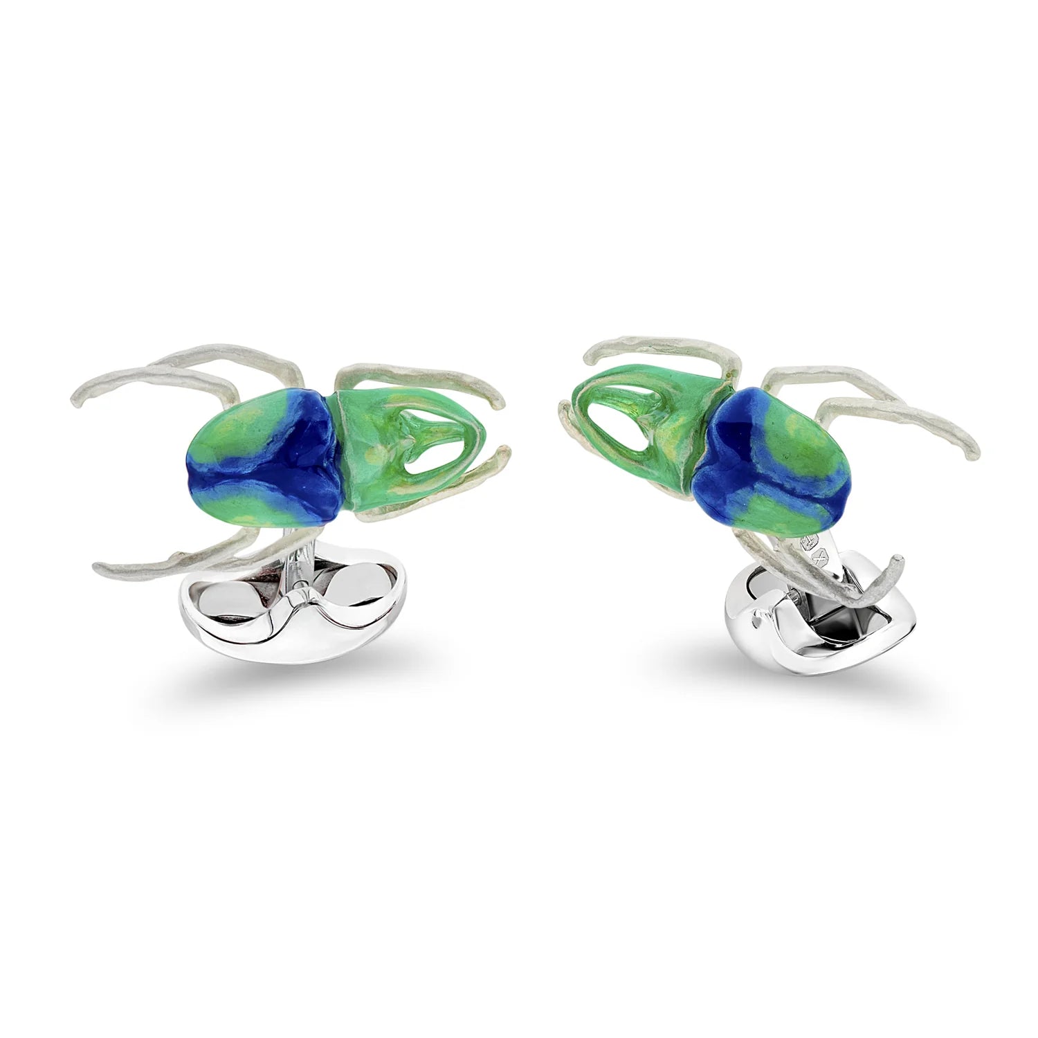 Silver Horn Beetle Cufflinks with Blue and Turquoise Enamel - Deakin & Francis | EB London