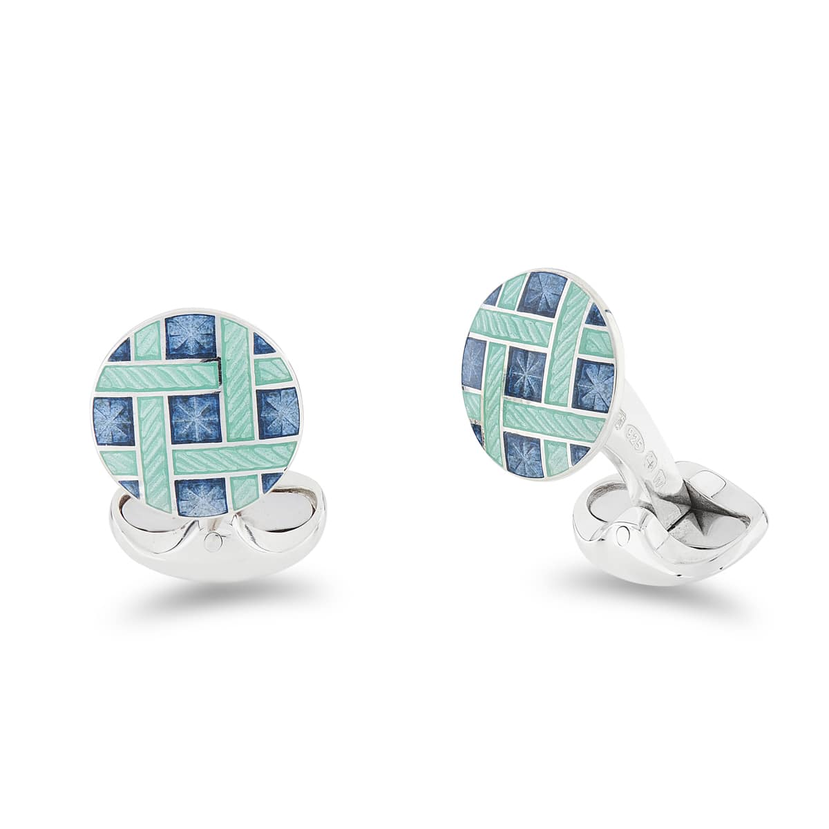 Silver Blue and Turquoise Enamel Lattice Design Cufflinks - Deakin & Francis | EB London