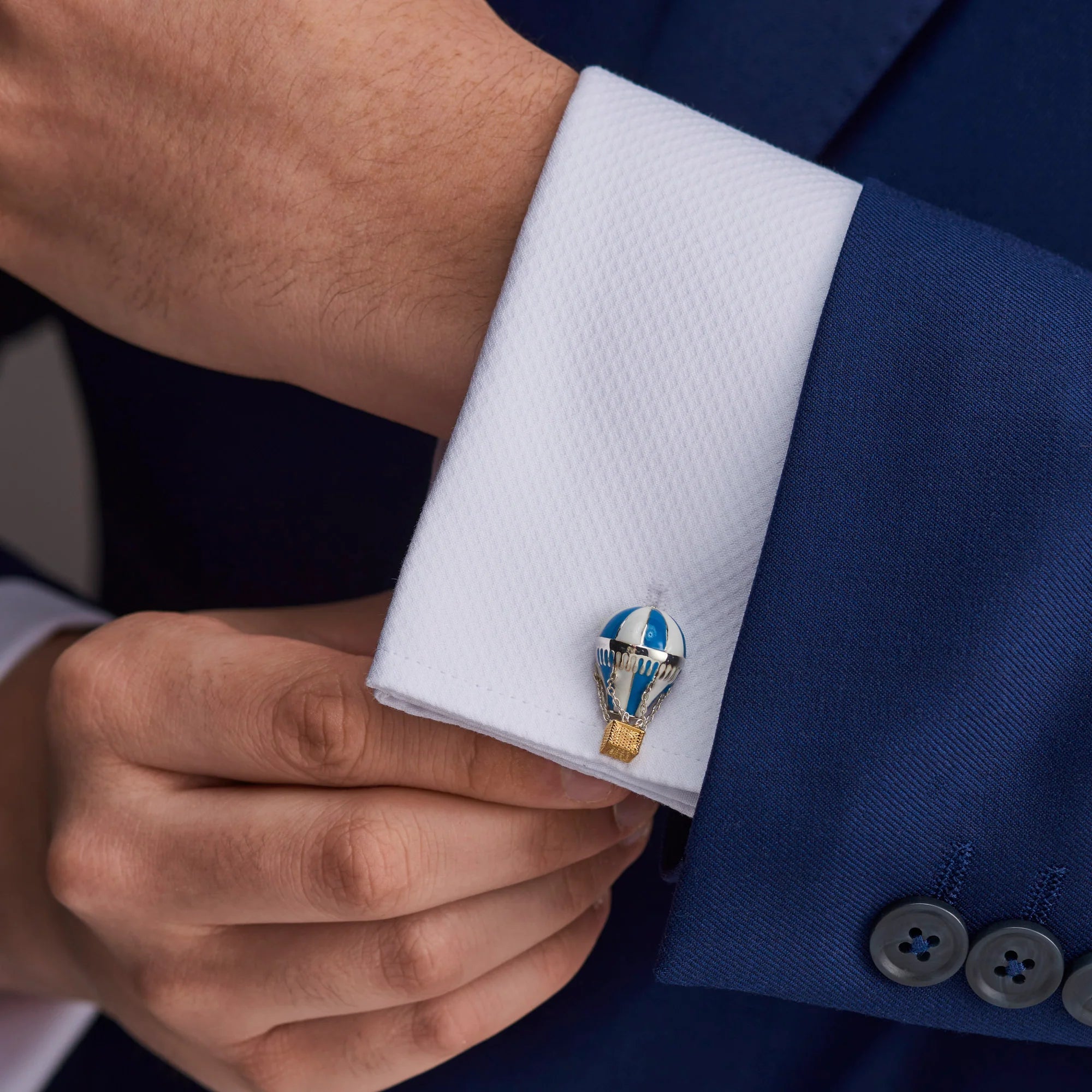 Sterling Silver Blue & White Enamel Air Balloon Cufflinks - Deakin & Francis - EB London