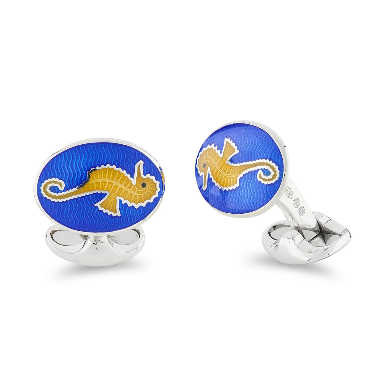 Sterling Silver Blue & Yellow Enamel Seahorse Cufflinks - Deakin & Francis | EB London