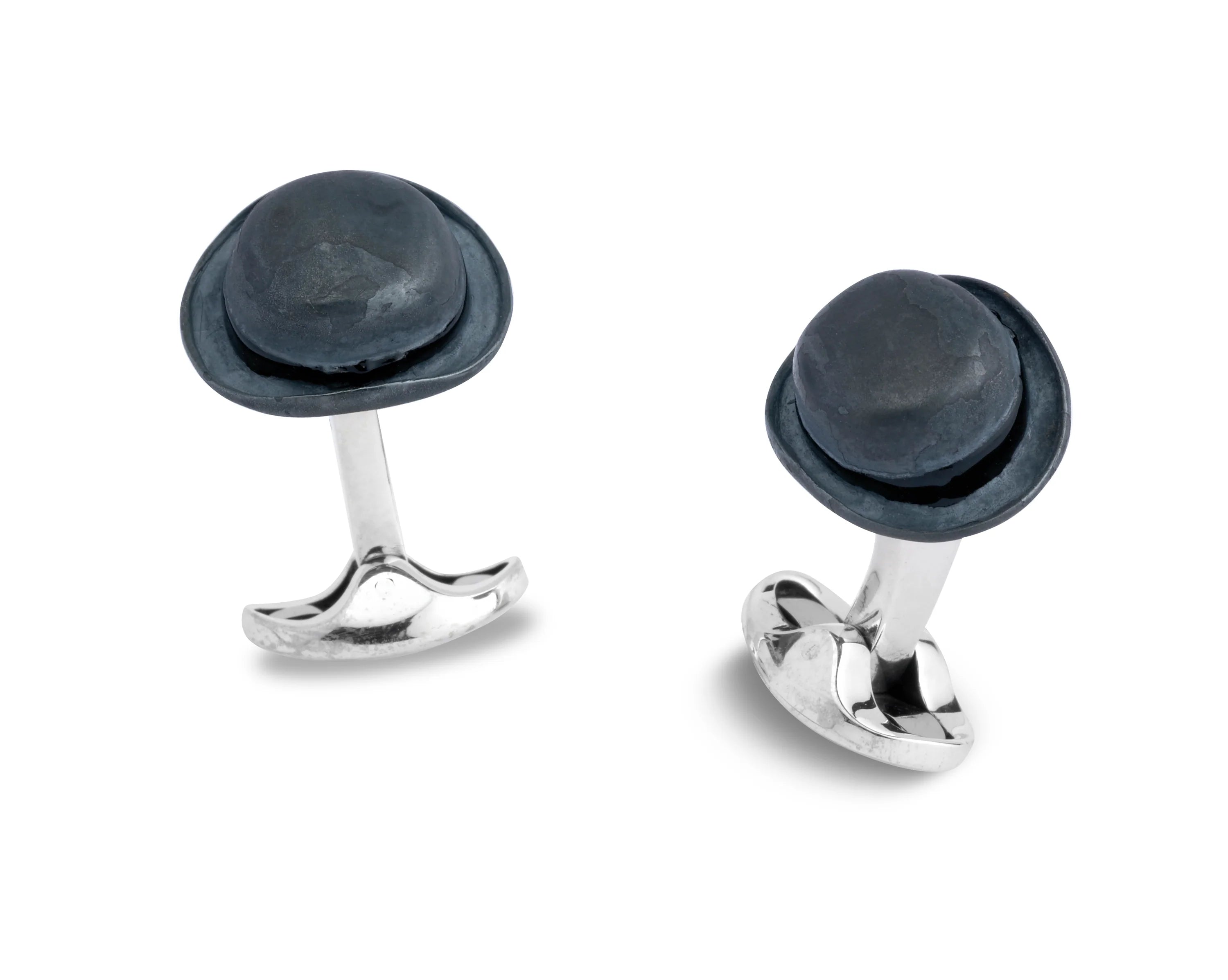 Silver Bowler Hat Cufflinks with Black Detail - Deakin & Francis | EB London