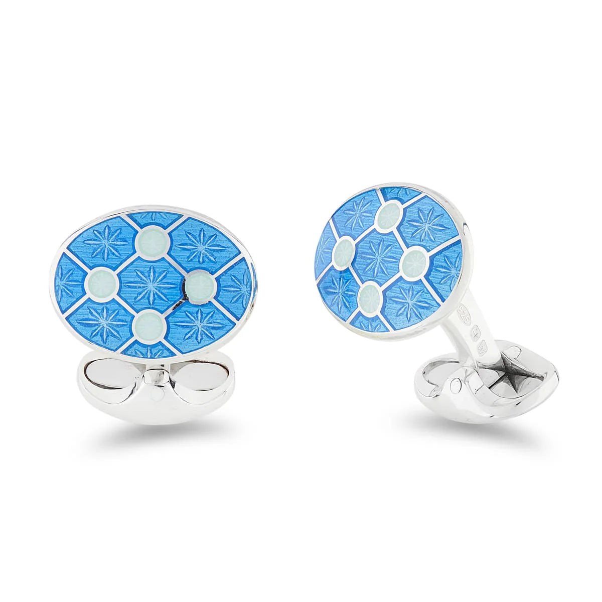 Silver Bright Blue Enamel Cufflinks with Pale Blue Dot Design - Deakin & Francis | EB London